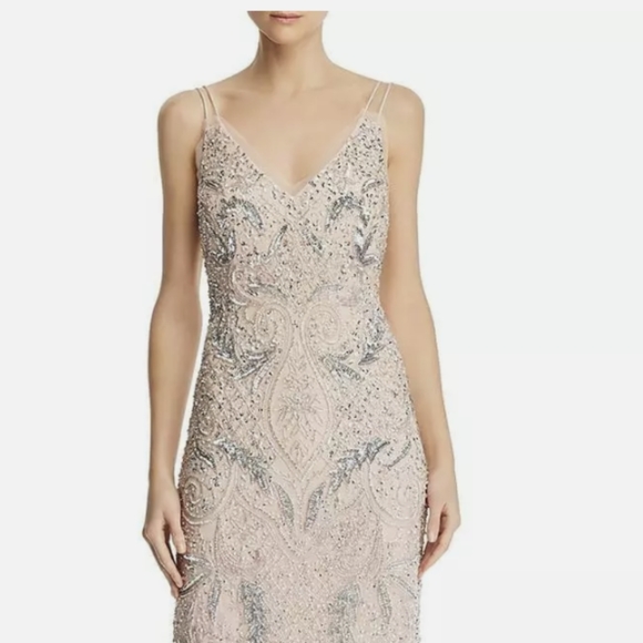 NEW AIDAN MATTOX Petal Blush Deco Beaded Sequin Formal Evening Maxi Gown Dress - Picture 2 of 12